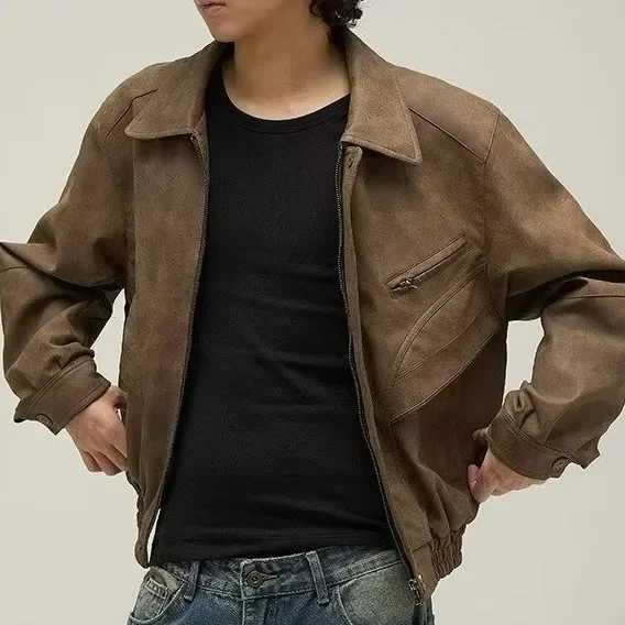 2023 American Style Brown Distressed Leather Jacket Trendy Brand Casual Vintage Maillard For Men And Women Couples JacketT250311