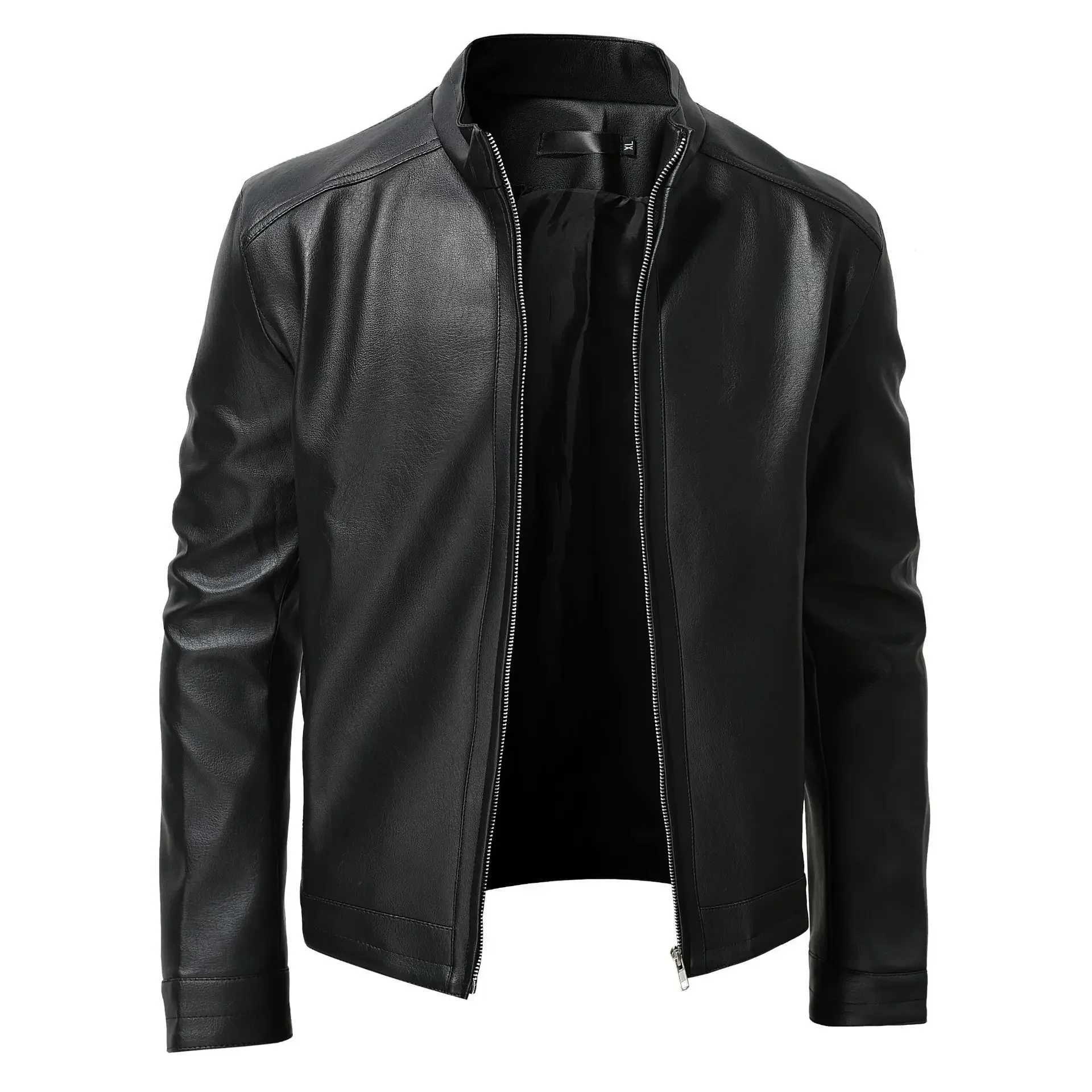 2023 Autumn Mens Fashion Leather Jacket Slim Fit Stand Collar Pu Jacket Male Anti-Wind Motorcycle Zipper Jackets Men OuterwearT250311
