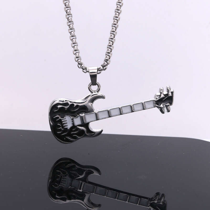Hip Hop Music Guitar Necklace Street Personality Bounce Ti Steel Sweater Chain Pendant Jewelry Trend