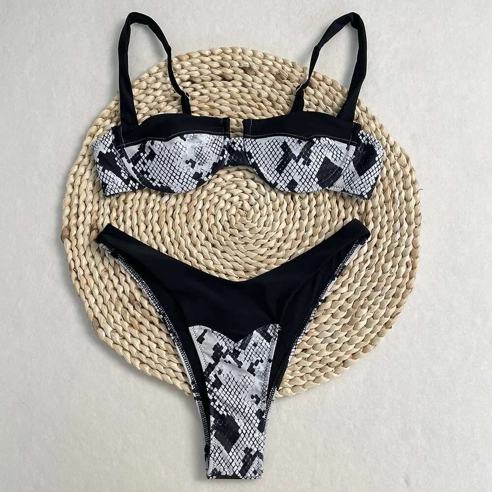 Women Summer Sexy Bathing Suit Snake Print Swimwear Female Beachwear On Vacation Micro Bikini Set