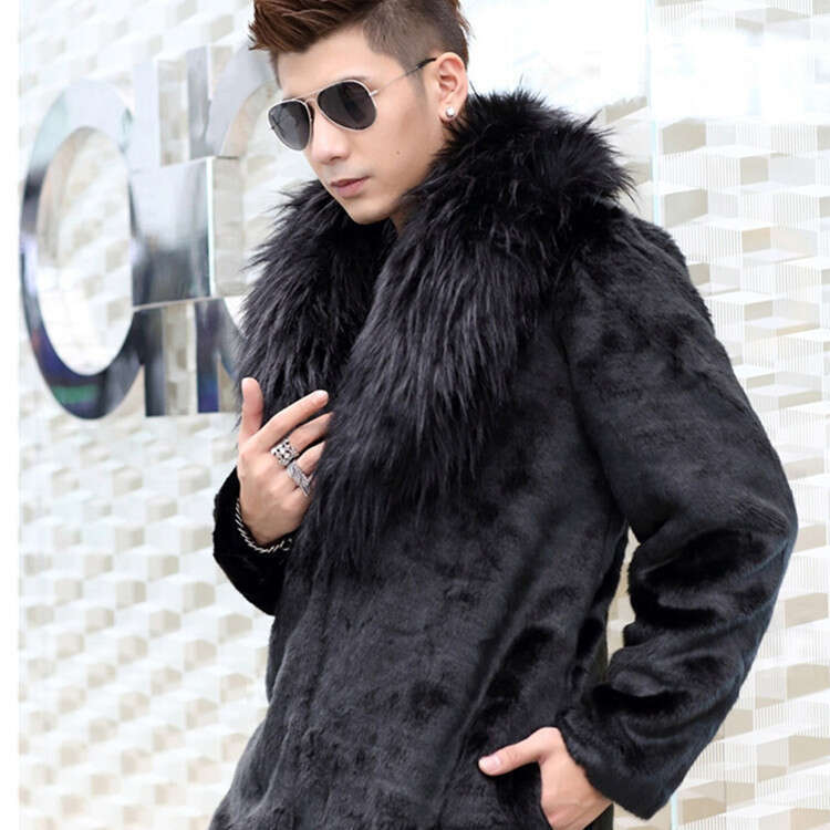 Men's Mid To Long Style Big Collar Coat, Autumn Winter New Style, Imitation Mink Fur, Thick And Warm, Fashionable Fur Coat