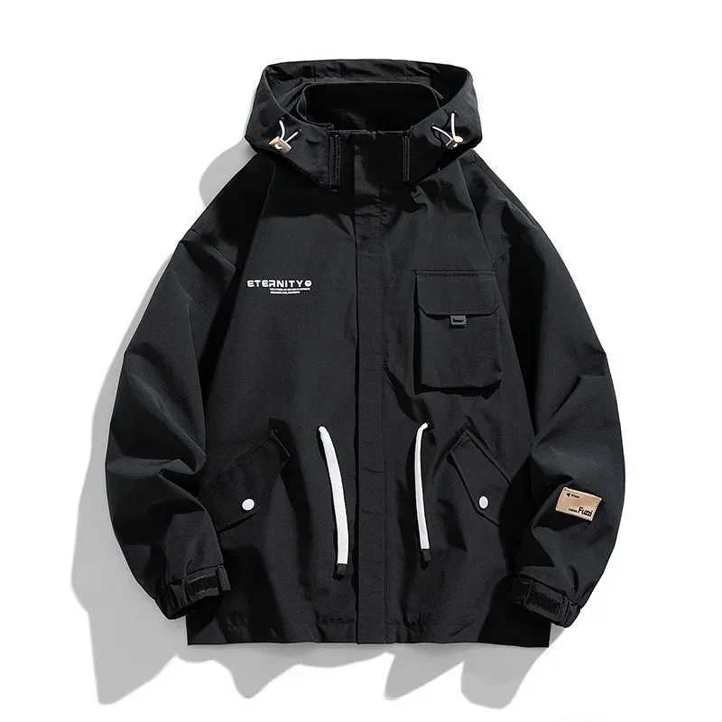 9XL Large Size Jacket Mens Spring Autumn Multi-pocket Cargo Jackets Loose Workwear Jacket Hooded Youth Coats Tops Mens ClothesT250311
