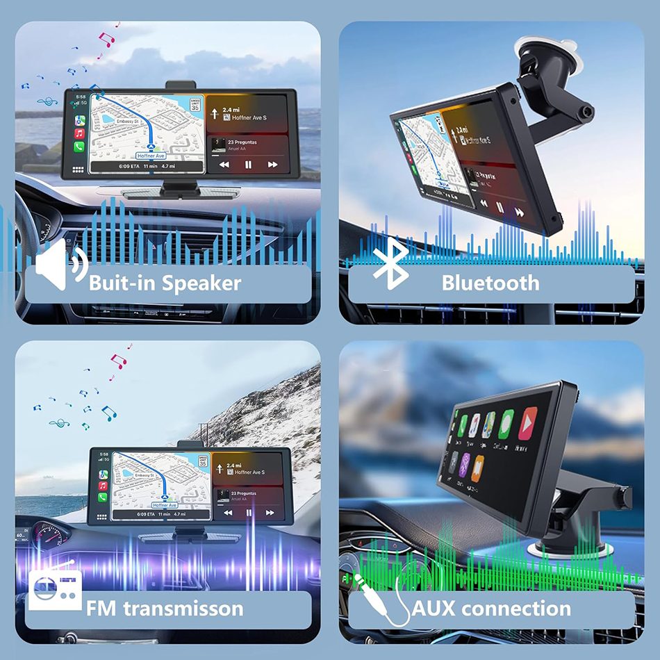 10.26'' Wireless CarPlay & Android Auto Screen for with 4K Dash Cam, 1080p Backup Camera, Bluetooth, GPS Navigation, Voice Control, Mirror L