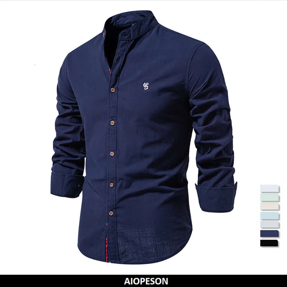 New Spring Cotton Solid Color High Quality Long Sleeve Shirt For Men Lapel Casual Social Men's Shirts