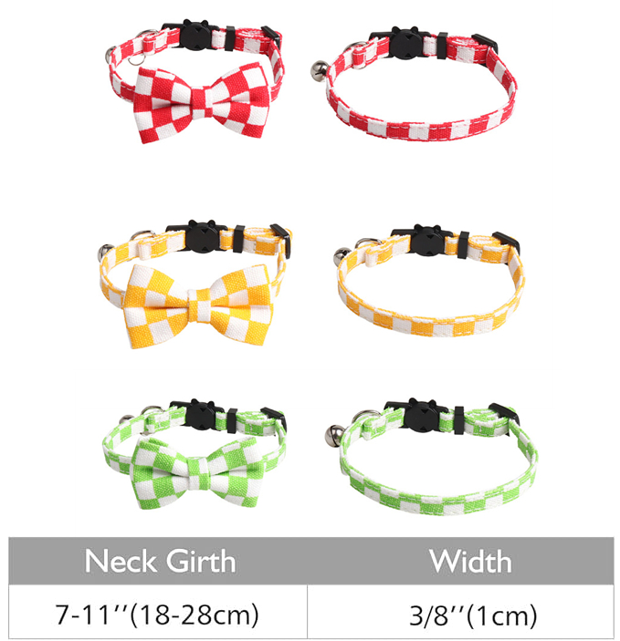 Cat Collar Breakaway Kitten Collar with Bell and Bow Tie Adjustable Classic Chessboard Pattern Plaid Cat Collar Cute Safety Pet Collar for Cats and Sm