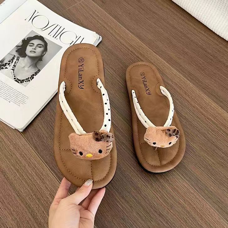 French Cute Cartoon Kaiti Cat Non Slip Flat Flip Floors For Women 2025 Fashion Designer Fashion Sandals New Summer Slippers