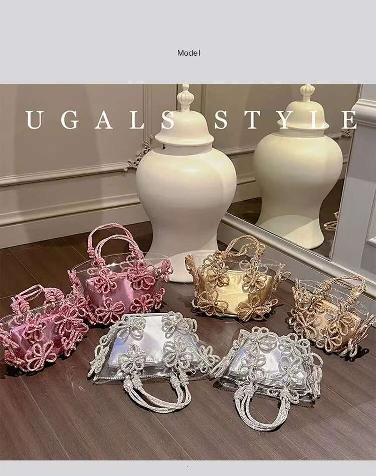 Transparent PVC Women's Handbag Glitter Shiny Rhie Dias Evening Wedding Party Clutch Purse Shoulder Bag