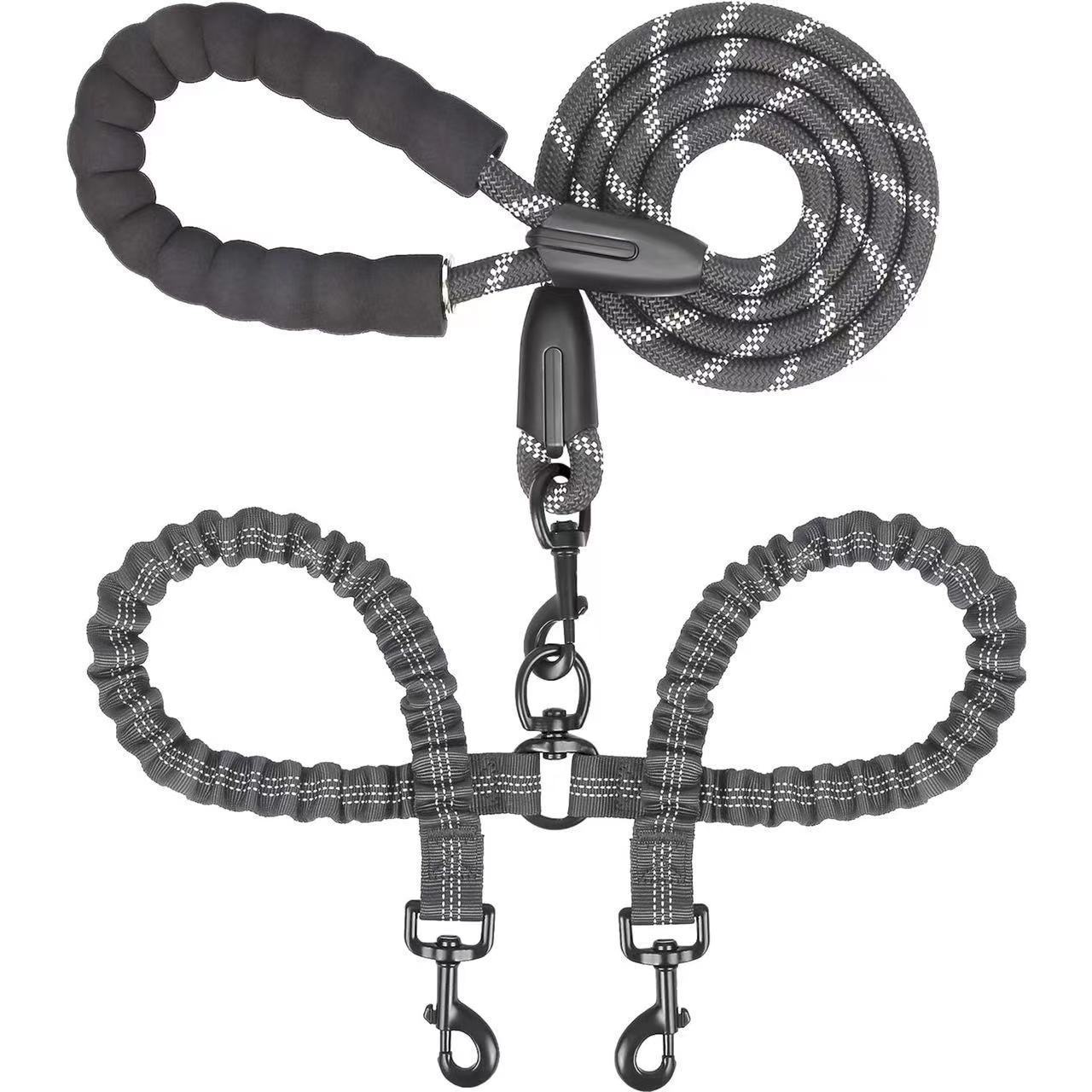 Durable Nylon Dual Dog Leash Large Dogs Anti-Pull Retractable Lead with Reflective ing for Safety and Comfort