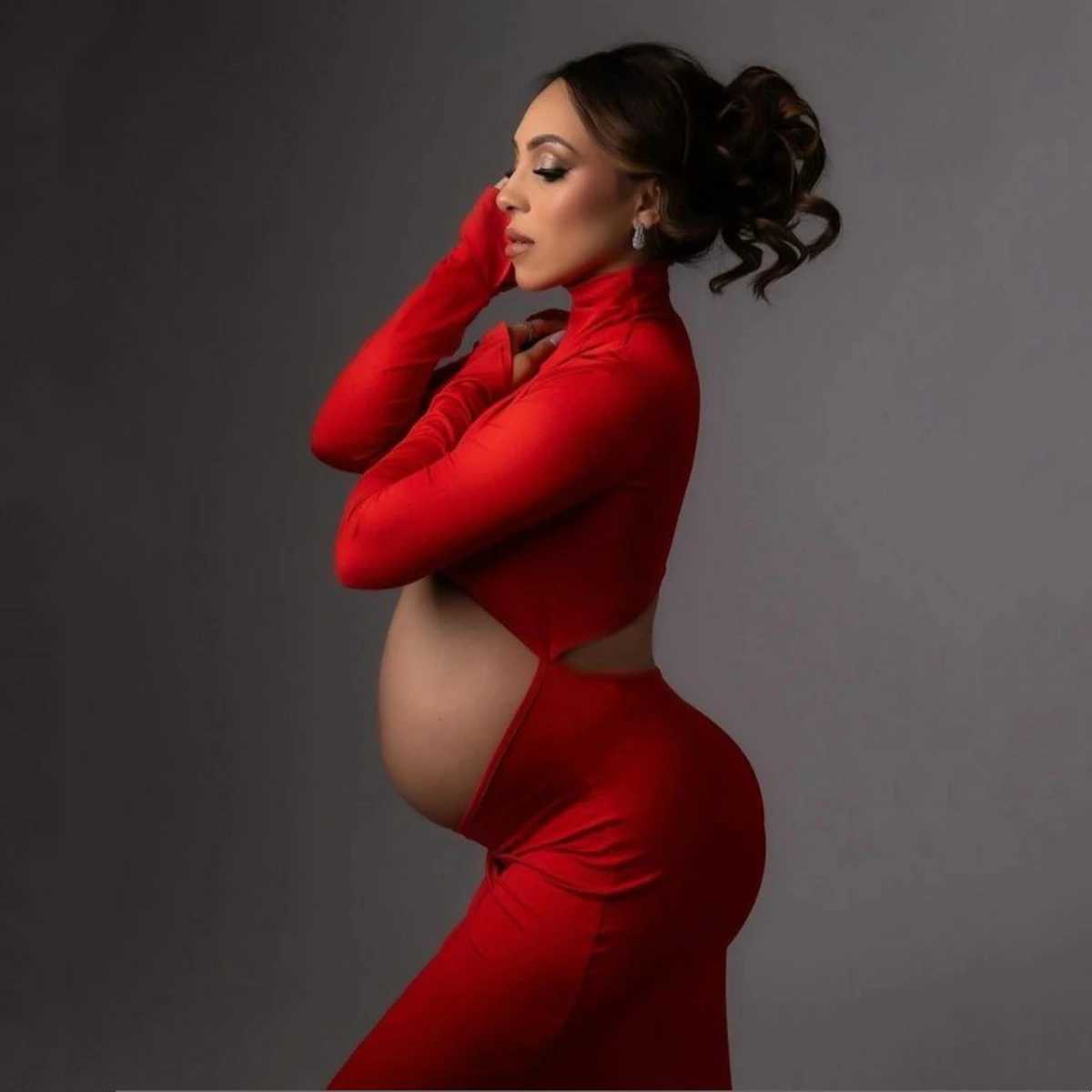 Hollow Out Belly Maternity Photo Shoot Maxi Dress Stretchy Pregnancy Woman Photography Props Dress X250224