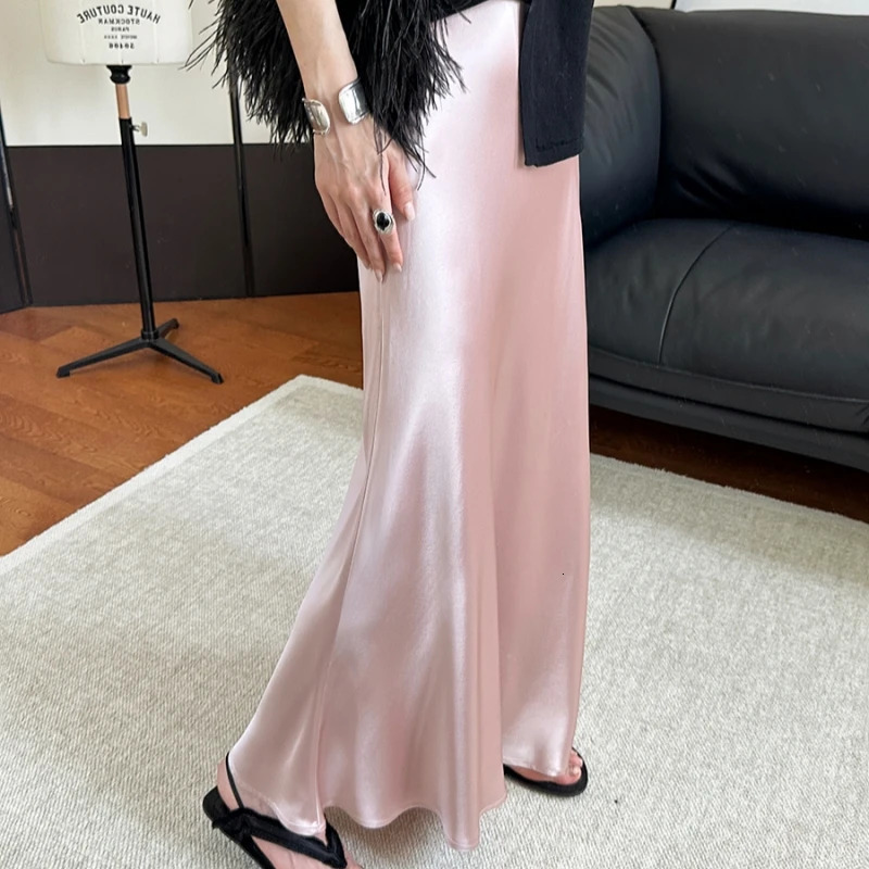 REALEFT Spring Summer Black Stain Mermaid Party Womens Long Skirts High Waist Elegant Wrap Aline Maxi Female 250311