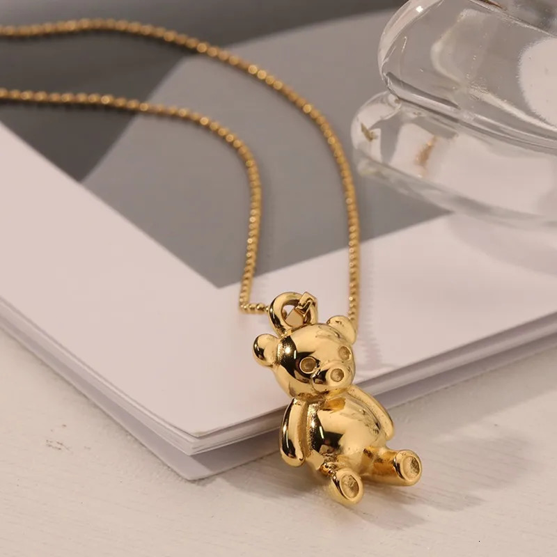 Wholesale Custom 18K Gold Plated Stainless Steel Jewelry Cute Cartoon Teddy Bear Charm Pendant Gold Teddy Bear Necklace 250310