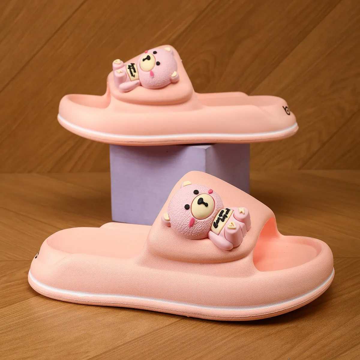 Kids Cartoon Bear Slides - Summer Home Indoor Anti-slip Soft Sole Cute and Comfortable Indoor Boy Slipper SandalsT250311