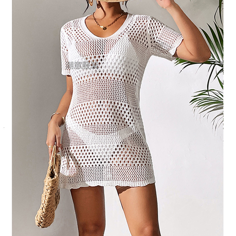 New Women's Sexy Hollow Short Sleeved Casual Bikini With Swimsuit Cover, Beach Sun Protection Shirt