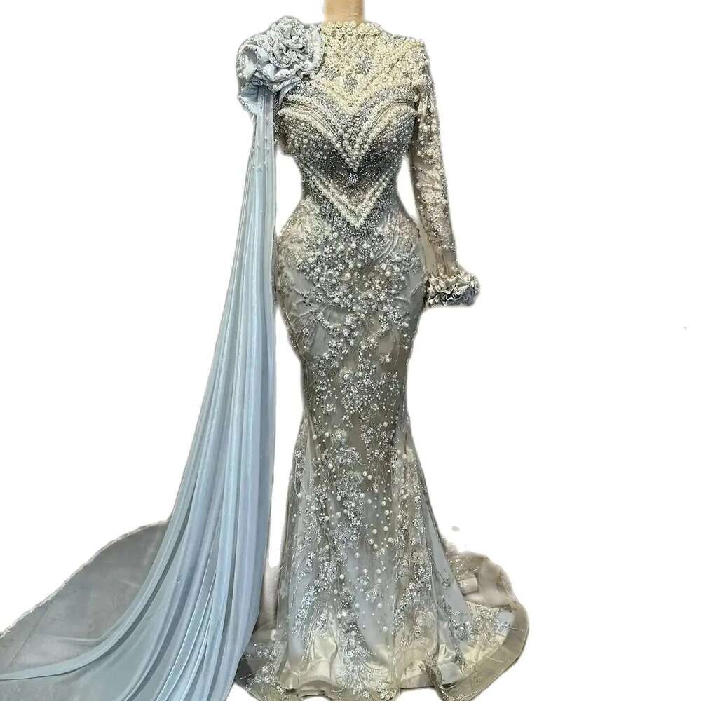 Women Muslim Crystals Evening Dresses, Long Sleeveless Cover, The, Floor Length, Pearls, Ball Gown, Large Size, Party Dress