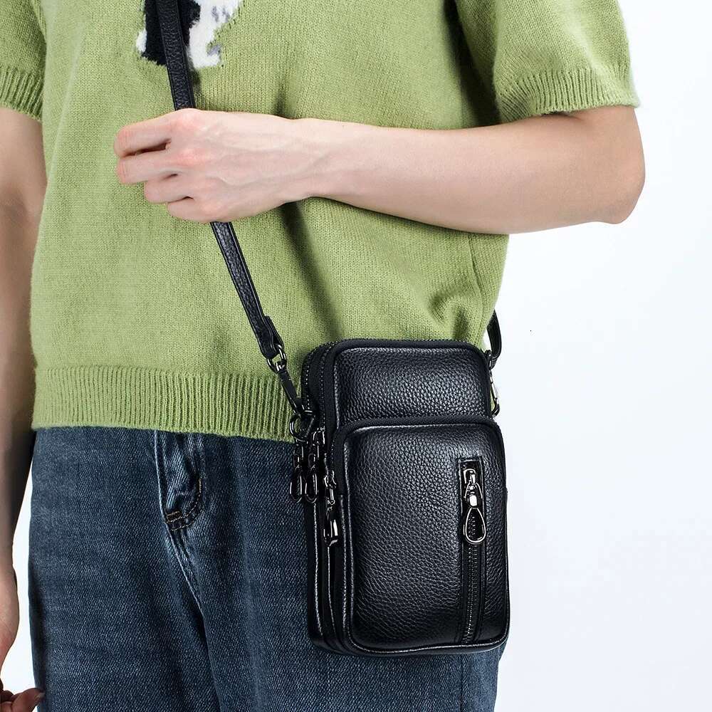 Lightweight Crossbody Messenger Bag, Women's Cow Leather Small Shoulder Purse, Multi Compartment Pocket, Vertical Phone Bag