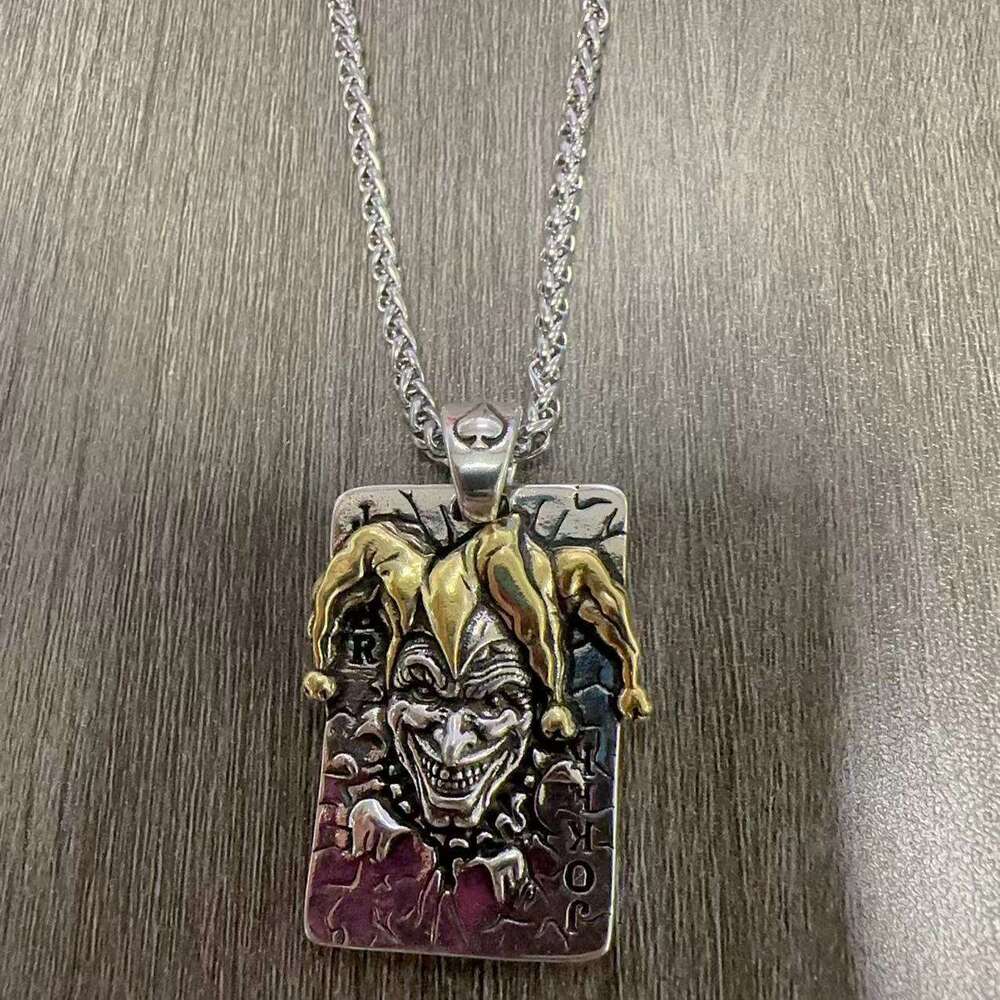 Personalized fashionable poker card necklace for men, simple vintage style, Thai sier and small king square pendant