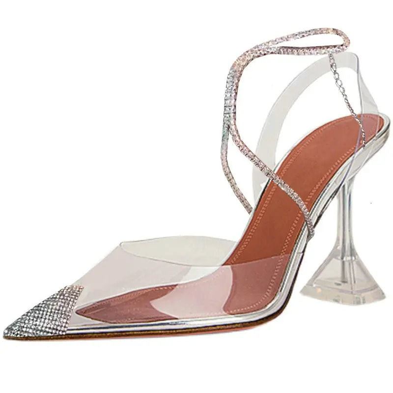 Rhinestone Closed Toe Silver High Heels Pumps For Women Clear Slingback Sandals For Wedding Bridal Shoes 250310