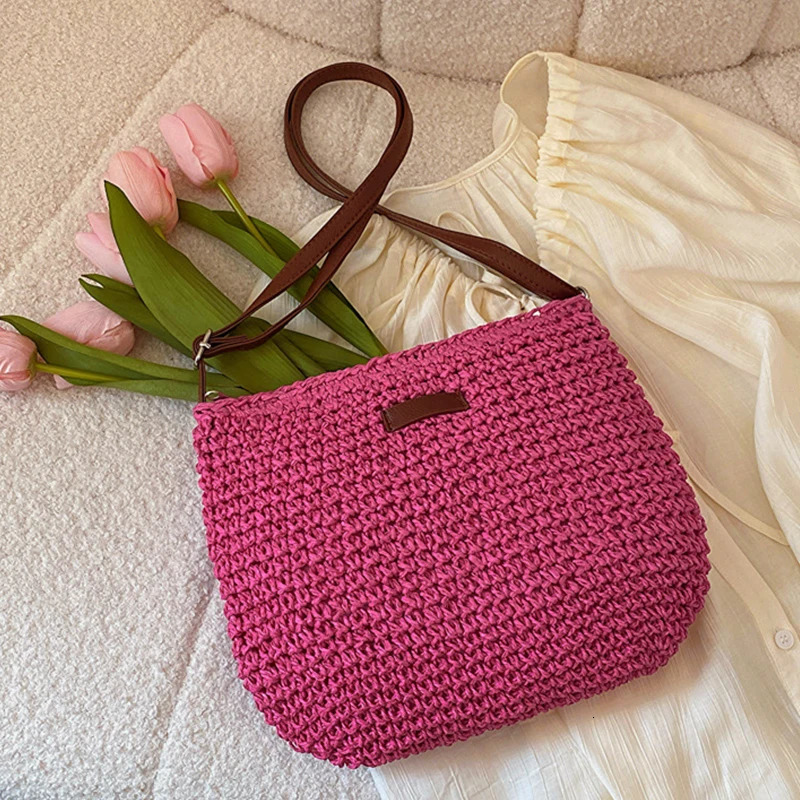 Summer Rattan Straw Bag For Women Knitted Beach Bag Bohemia Style Crossbody Bag Vacation Shoulder Bags Daily Clutch sac R250311