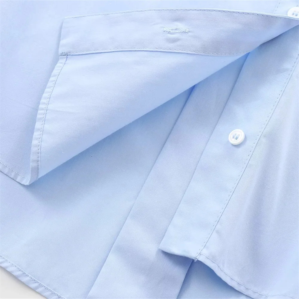 RARF Autumn European and American Loose Collar Curled Wide Sleeve Cotton Blended Buckle Poplin Shirt 250311