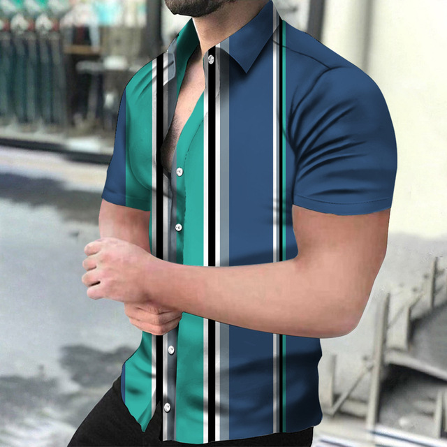 Print Shirt Patchwork Club Party Summer Beach Hawaiian Summer Casual Short Sleeve Shirts Fashion Men Shirt Striped shirt for Men