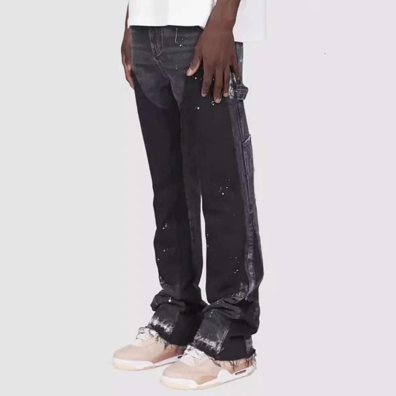 Men s New Trend Outdoor Hip hop Streetwear Elastic Patch Denim Layered Flared Pants Fashion Designer High quality Hollow Breathable New Men s Pants Ca