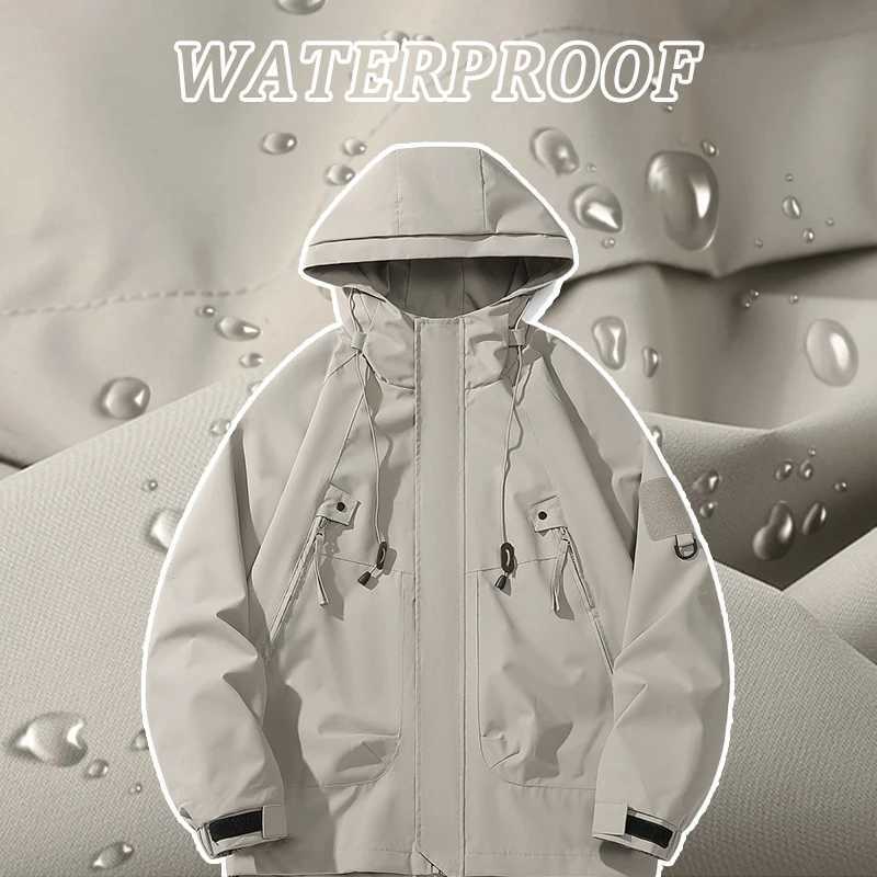 Mens Hiking Jackets Waterproof Women Windproof Windbreaker Camping Climbing Outdoor Running Trekking Coat Loose Hooded JacketT250311