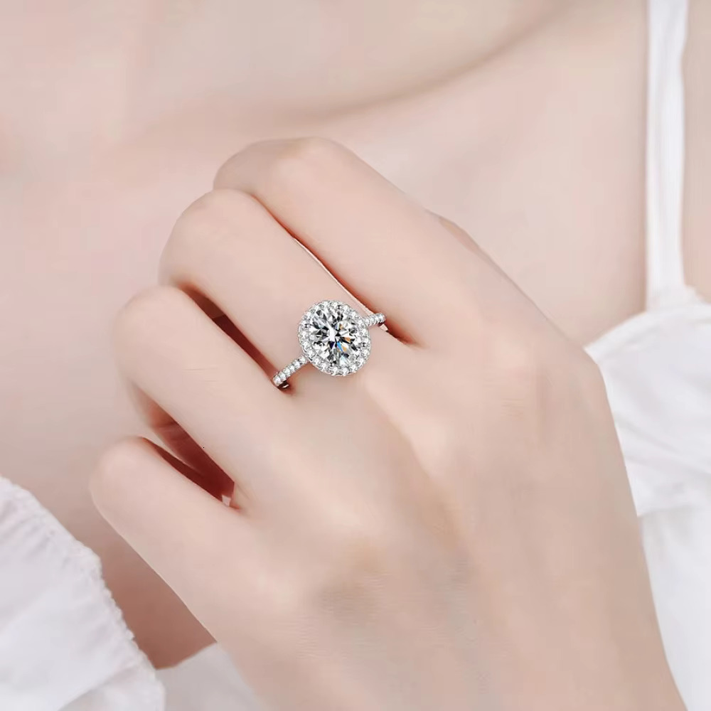 FOXI Fine Rings Synthetic Gemstone Moissanite Engagement Ring Women 925 Sterling Silver VVS Moissanite Wedding Ring