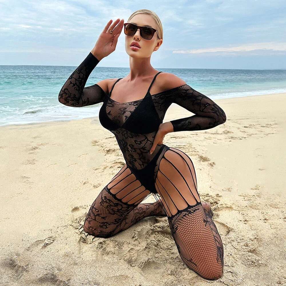 Women's Erotic Fishnet Transparent Tights Gerie Costume Sexy Mesh Hollow Out Body Stockings Ladies Bodycon Jumpsuit Clothes