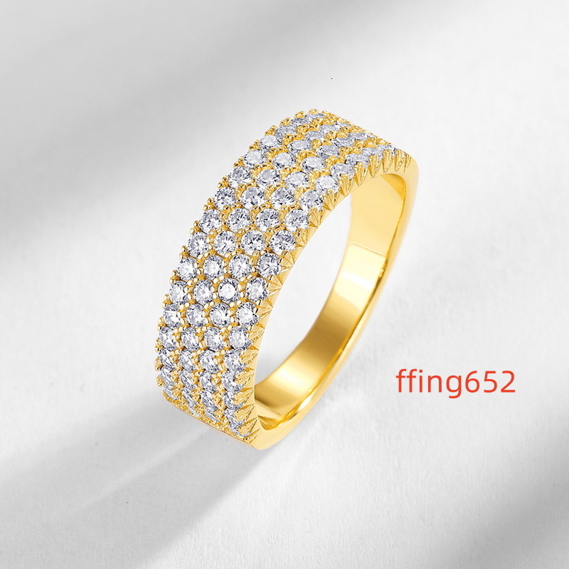 Luxury 18k Gold Plated Full Diamonds 925 Sterling Silver Four Row Pave Moissanite Wide Band Ring Fine Jewelry Rings For Man Gift