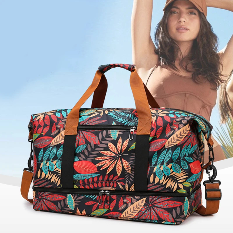 Travel Bag Womens Handbag Flower Print Waterproof Large Size Luggage Fitness Dry Wet Separation Duffle Weekend 250311