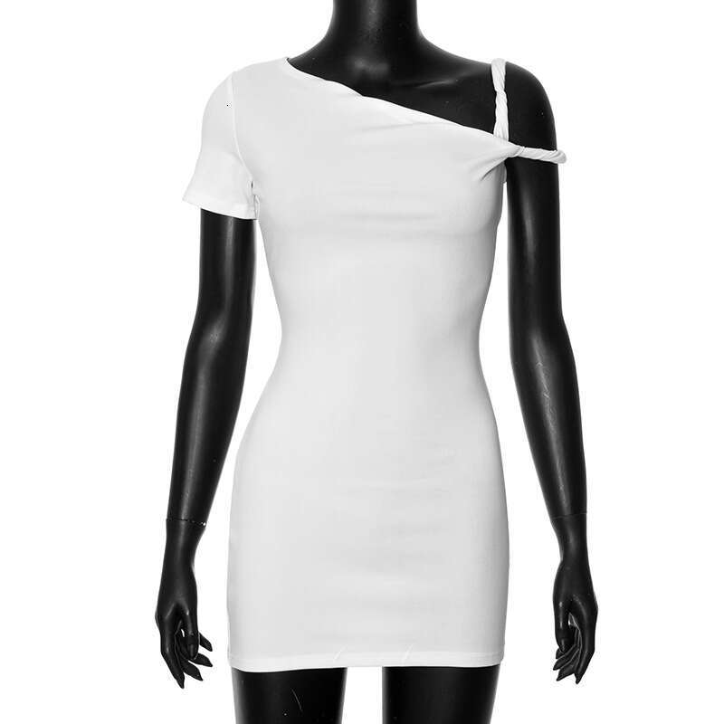 Y24DS059 European and American Women's Summer Kylie Same Style One Shoulder Sexy Bag Hip Asymmetric Dress for Women 2025 Versatile New Trendy Clo
