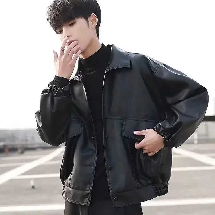 Korean Version of The Trend Handsome Loose PU Leather Clothes Mens Spring and Autumn Fashion Locomotive Clothing Bomber JacketT250311