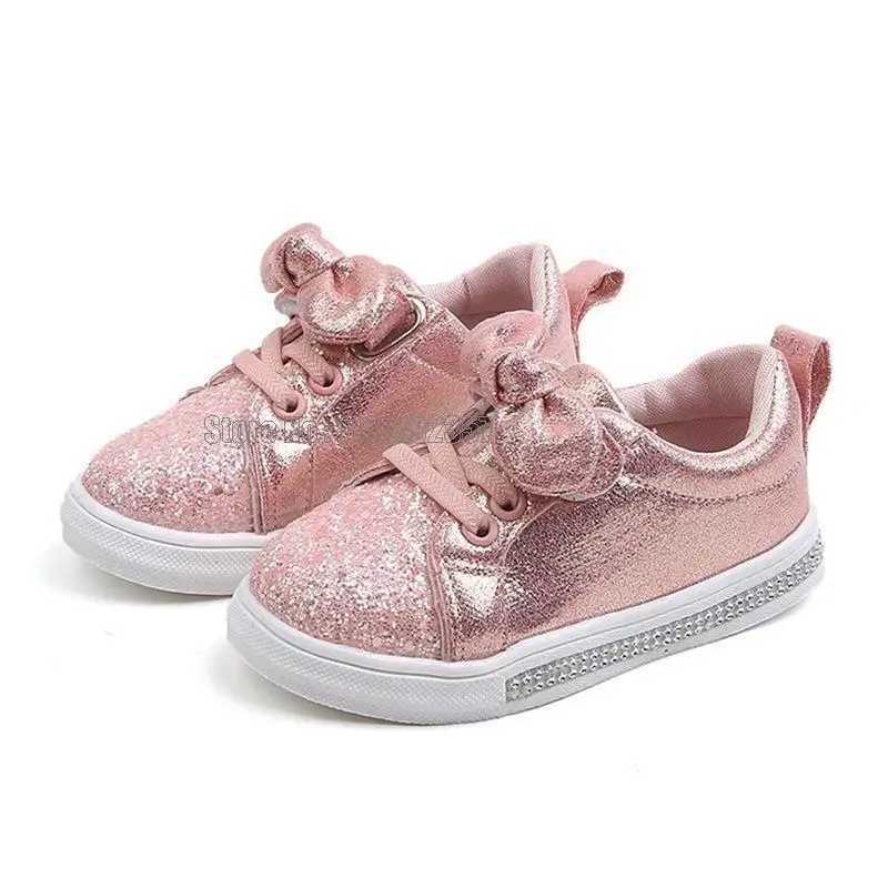 Kids Shoes For Girls Sneakers Casual Children Shoes Sports Fashion Glitter Leather Baby Toddler Shoes Princess Infant Soft FlXJ250311