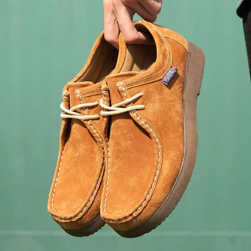 Autumn Men Casual Shoes Suede Leather Work Shoes Male Lace-up Flats Sneakers Platform British Business Party Dress Shoes 38-44 250310