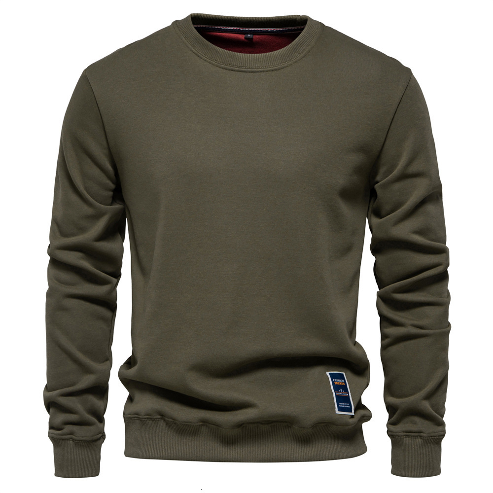 fashion Autumn New European Casual Hoodie Loose Solid Color Round Neck Trendy Men's Pullover
