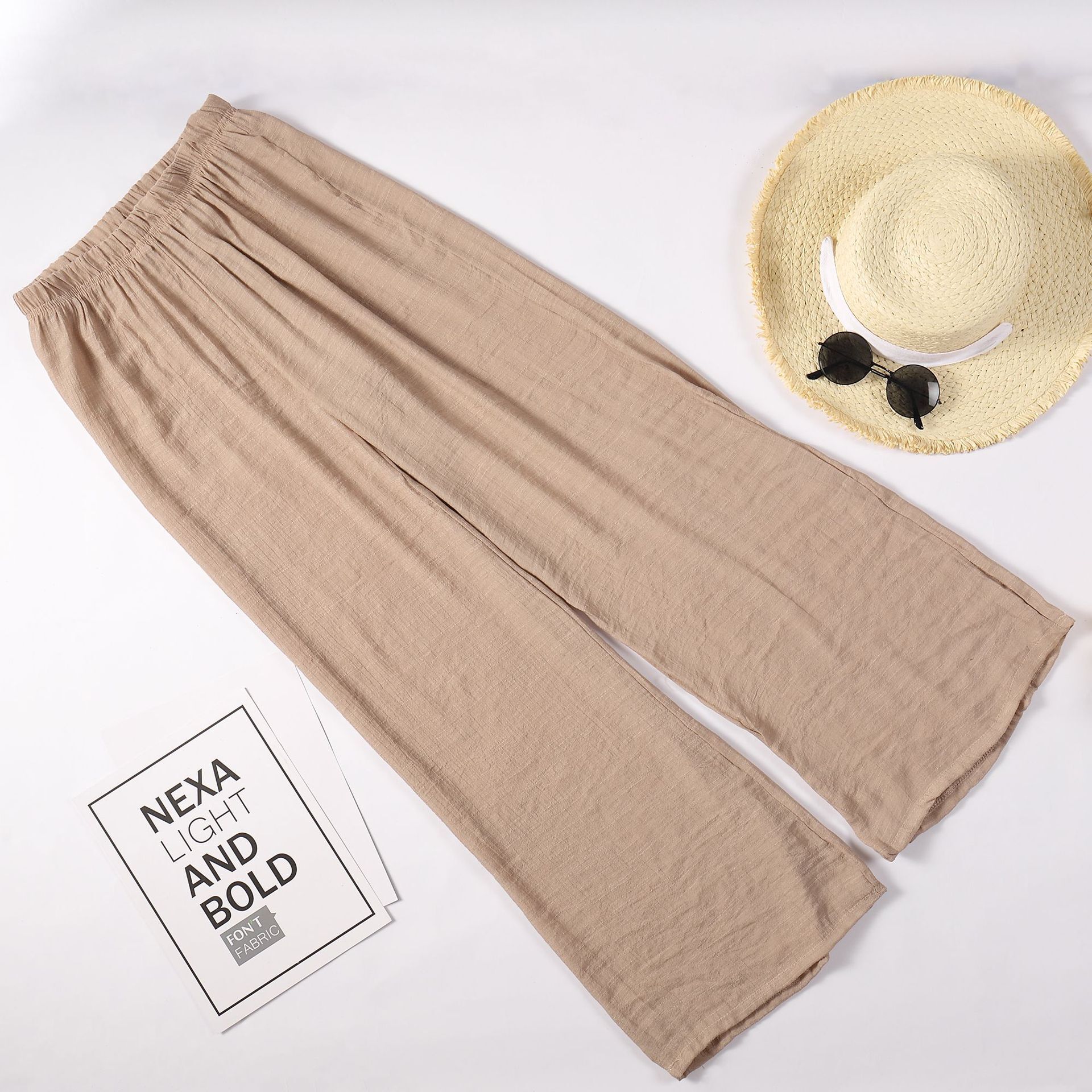 Bamboo Cotton Loose Home With Elastic Band, Casual Flared Wide Leg Pants, Sun Protection Beach Pants