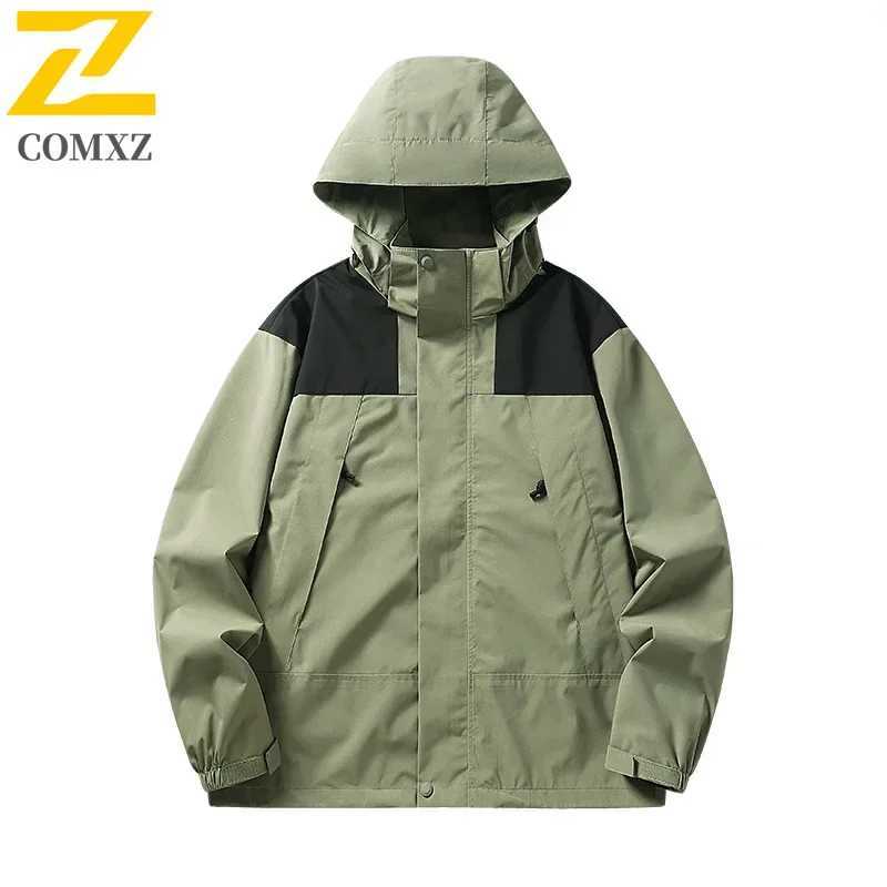 New Long Sleeve Outdoor Windproof Coats Waterproof Hooded Jackets Color Matching Zipper Couple TopT250311