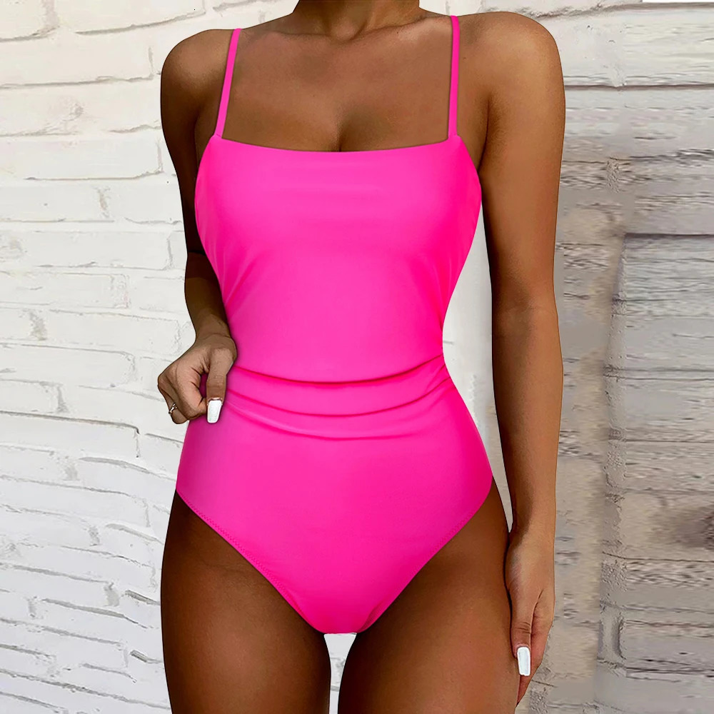 Black One Piece Swimsuit Sexy Solid Push Up Swimwear Women Summer Bathing Suits Beachwear Monokini Female 250310