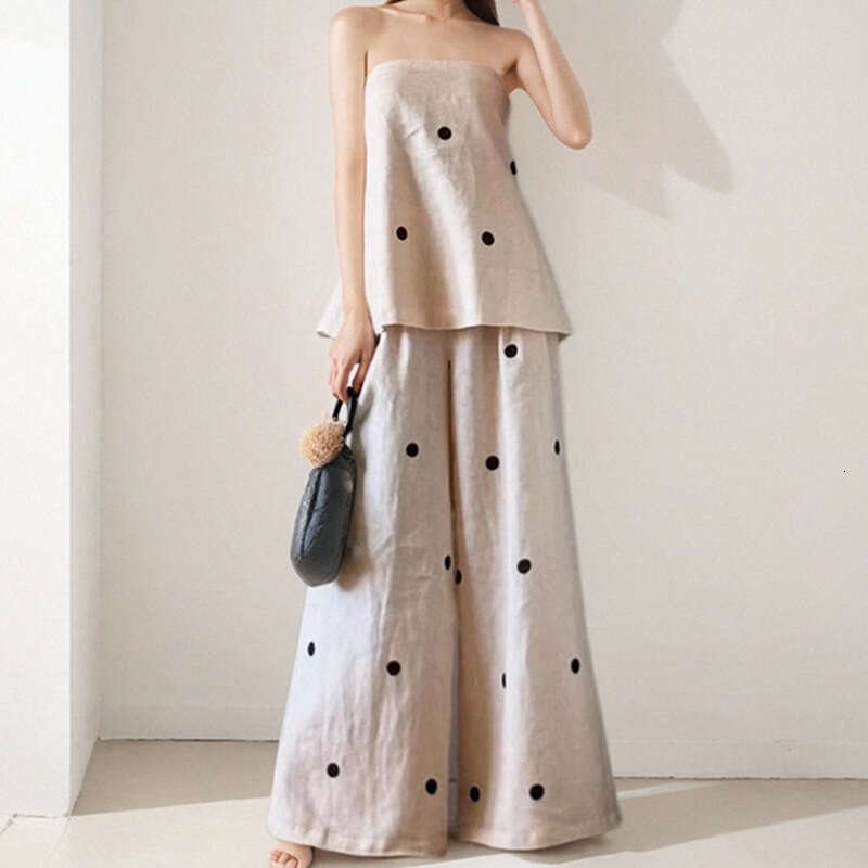 Women's 2025 Spring New Design Wave Point Strapless Top Casual Fashion Style Women's Clothing Set KLMY