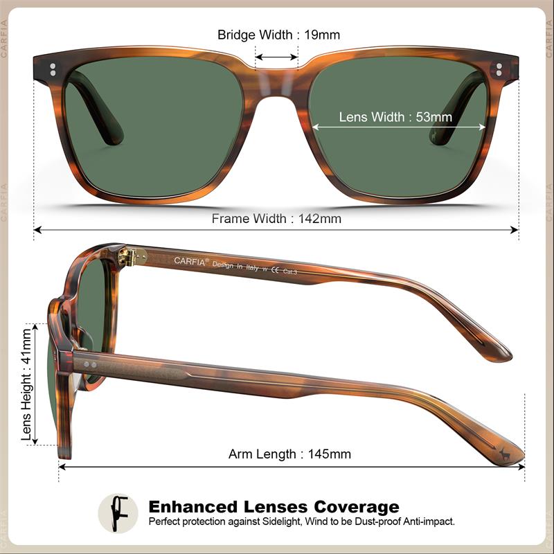 CARFIA Retro Acetate Polarized Sunglasses for Men UV400 Protection Driving Outdoor Anti-Glare Sun Glasses With Box