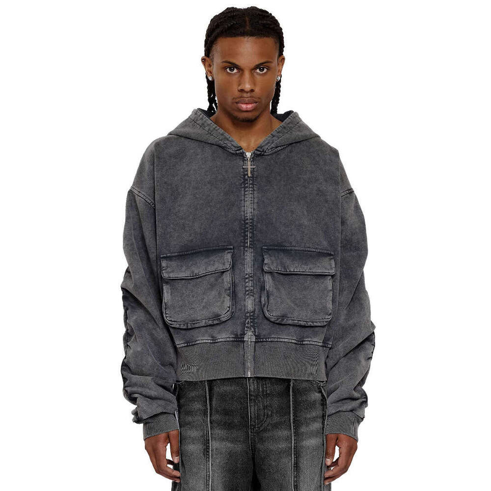 2025 New Hoodie Y2k Gray Vintage Street Fashion Brand Men's And Women's Hooded Cardigan Jacket