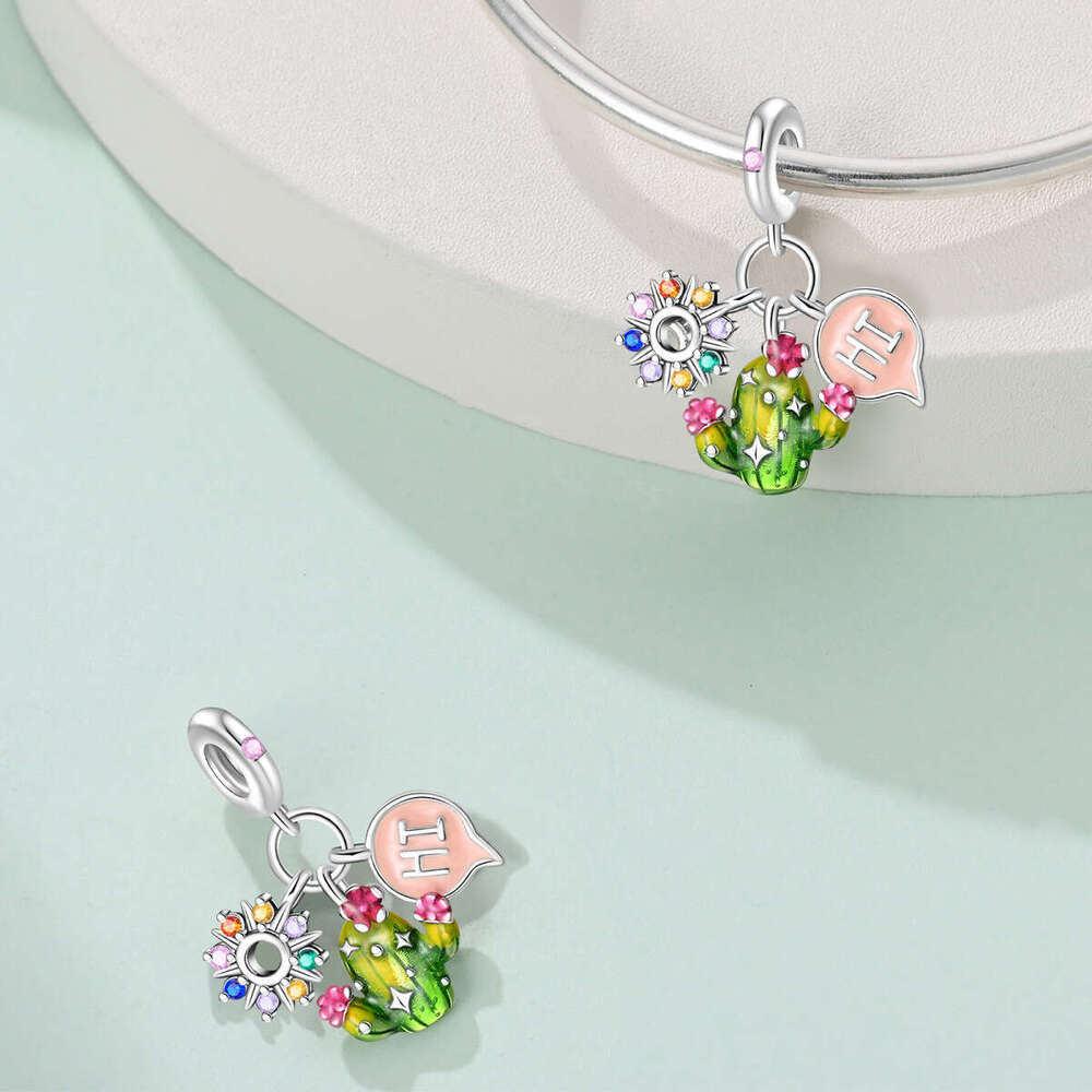 New 925 Sterling silver Flamingo Charms Sun Flower Pendant Beads FIT DIY Jewelry Accessories Bracelet 925 Sterling silver jewelry gift for women