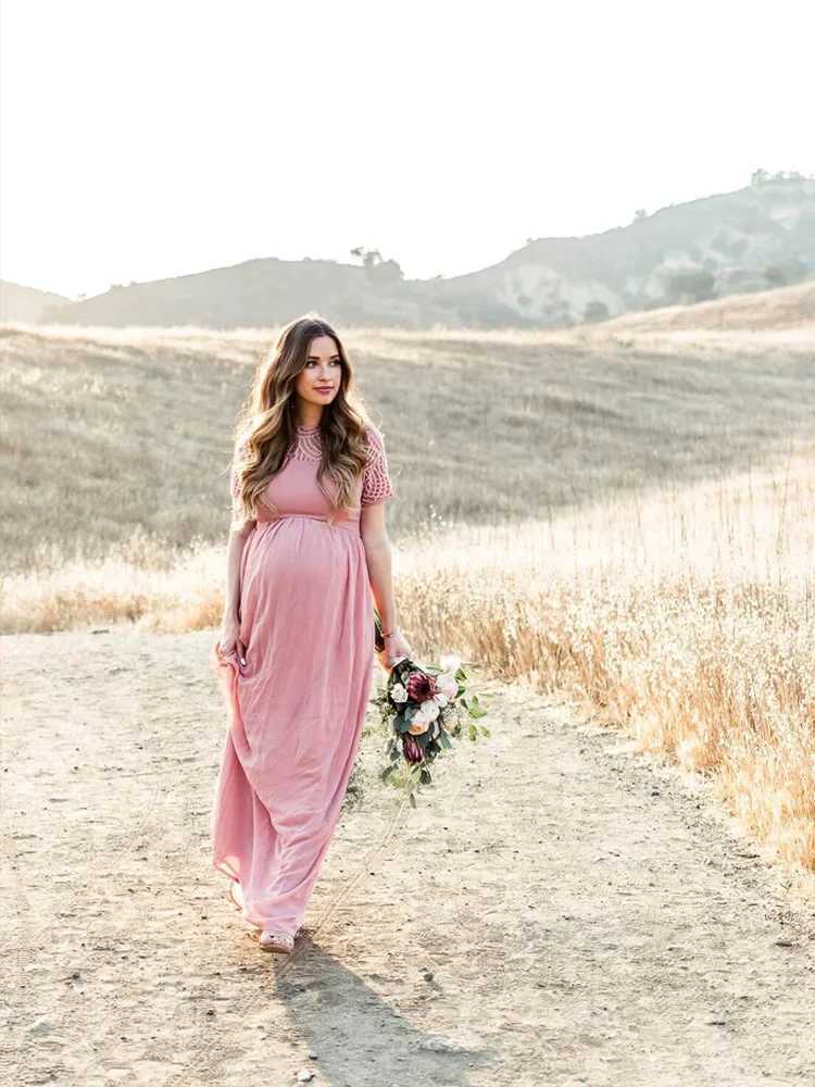 Maternitys Dress Pregnancy Photography Props Dusty Pink Long Chiffon Elegant Pregnant Women Clothes Lace DressesT250311