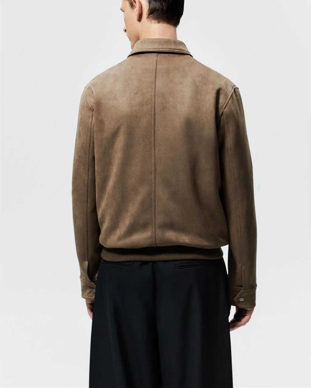 Mens Suede Texture Effect Zipper Jacket Fashion Casual Lapel Outerwear Tops for MenT250311