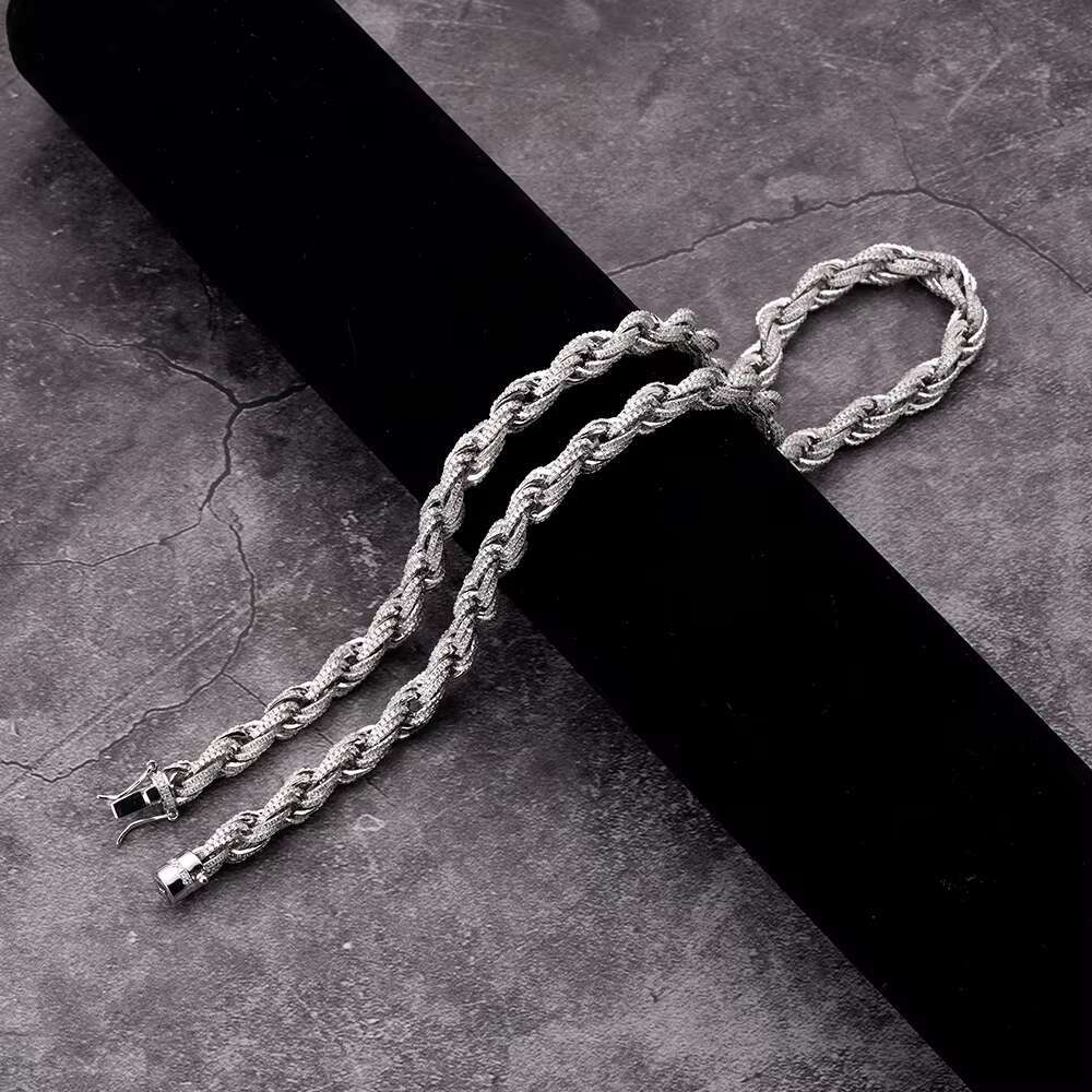 Bulk size 6mm 8mm 10mm Iced zircon rope chain Pure sier HipHop jewelry silica Cuban necklace