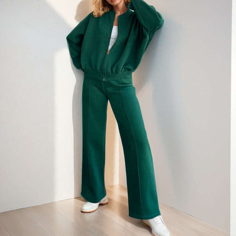 2025 New Solid Color Zipper Open Knitted Sweater Sportswear Fashion Casual Clothing Spring Women's Set KLMY