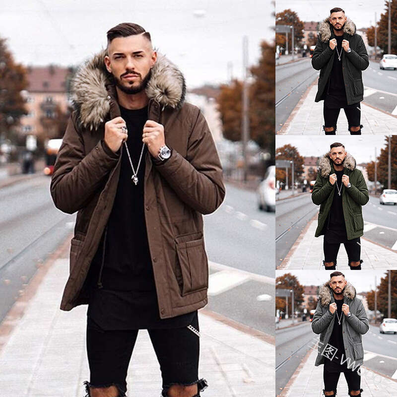 2021 Autumn/Winter New Men's Jacket Medium To Long Hair Collar Cotton Coat W120