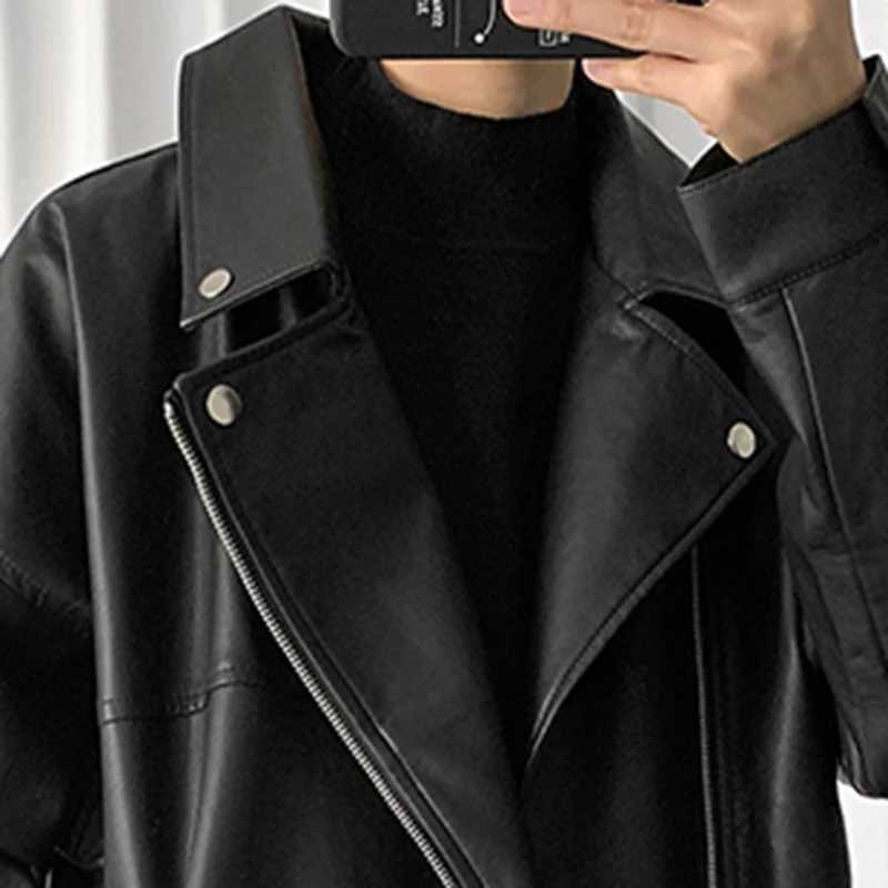 Mauroicardi Spring Black Oversized Leather Biker Jacket Men Casual Loose Korean Fashion 2021 Faux leather Jackets for Men BrandT250311