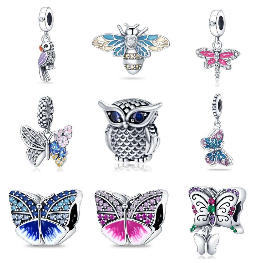 Hot selling 925 Sterling silver butterfly dragonfly bee owl Charms pendant beads Fit 925 Sterling Silver bracelet necklace DIY jewelry accessories for