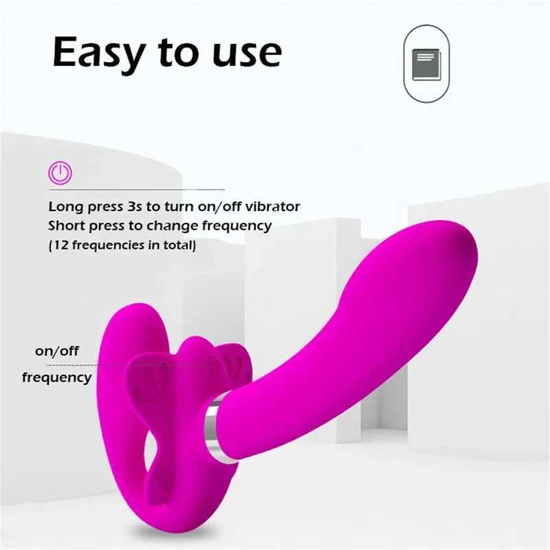 Penis lesbian dual head vibrating sex strapless vibrator adult sex toyXJ250311